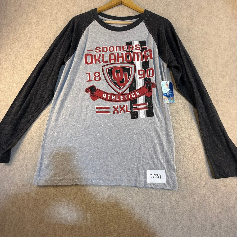 NCAA Oklahoma Sooners Raglan Long Sleeve Shirt Boys XL‎ 14/16 Grey Charcoal NEW